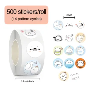 Cute seal sticker roll details, 500 stickers per roll with various patterns, 2.3cm size.