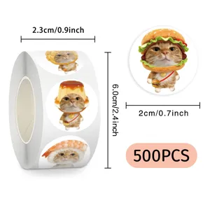 Cute food cat stickers roll 500pcs waterproof decorative sticker for diary crafts cups.