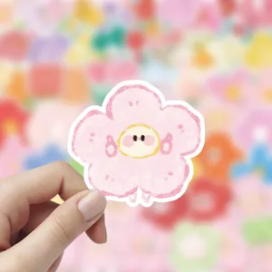 Cute pink flower sticker for phone case, laptop, and luggage decoration, 60pcs set.