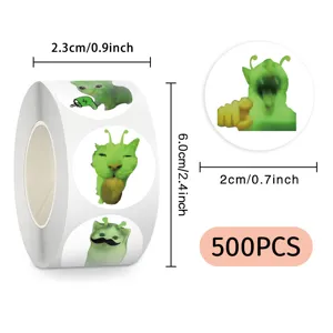 500 Stk. Rolle Alien Katzen Aufkleber fuer Tagebuch, Wasserflasche und Auto Dekoration.