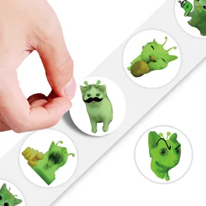 500 Stk. Rollen grüne Katzen Aufkleber niedliche wasserdichte Deko Sticker für Tagebuch Tasse
