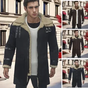 Men's Winter Thickened Suede Artificial Fur Coat Casual Loose Long Outerwear Lapel Zipper Men Clothing