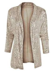 Veste Blazer Casual Ouverte à Paillettes pour Femme Manteau Brillant de Fête