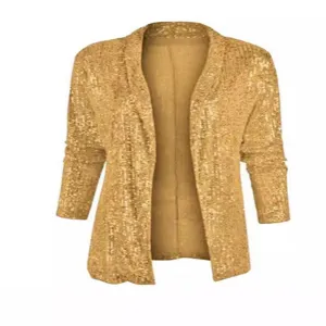 Veste Blazer Paillettes Dorées Femme Cardigan Casual Devant Ouvert Soirée Brillant