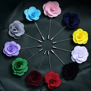 10 colorful fabric camellia lapel pins, elegant brooch for wedding and suit decoration.