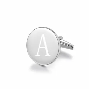 Classic silver round metal cufflink with engraved letter A for business men shirts