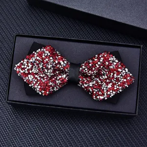 Detailansicht der funkelnden Strass-Fliege für Kinder, rot-silbernes formelles Accessoire.