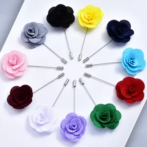 Details of multi-color fabric rose lapel pins showing neat craftsmanship and vibrant colors.
