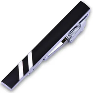 Pince à cravate courte en métal pour homme 4cm argenté noir rayures blanches mode