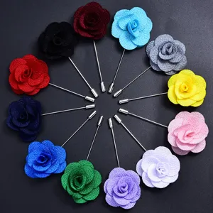 Fabric camellia lapel pin rose brooch for wedding groom bride party suit decoration multi color