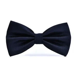 Classic dark blue bow tie with subtle grid pattern, perfect for formal events and weddings.