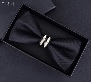Elegante papillon nero da uomo con strass per abito formale e matrimonio dettaglio