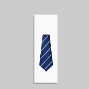 Detail view of the elegant men's striped narrow necktie in a white gift box package display.