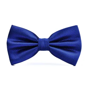 Blue textured bow tie detail shot, elegant fabric texture for formal wear and business suits.