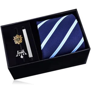 Men's formal business tie and cufflinks gift set with classic striped tie for office wear.