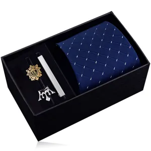 Men's business formal gift box set with zipper tie, tie clip and cufflinks for daily use.