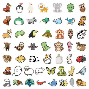 Set di adesivi carini con animali di cartoni animati per laptop valigia e decorazione telefono.