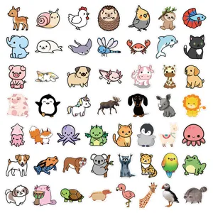 Confezione di simpatici adesivi di animali cartoni animati per laptop, valigia e telefono.