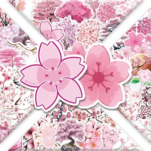 60 Pcs Mignons Autocollants de Fleurs de Cerisier Sakura Décalcomanies Roses Journal