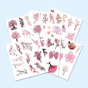 Joli pack d'autocollants fleurs de cerisier, 6 feuilles avec 60pcs décors pour agenda