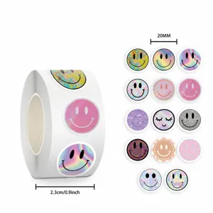 Holografischer Laser Smiley Gesicht Aufkleber Rolle Süße Dekorative Klebeetiketten Für Wasserflasche Laptop Gitarre Tagebuch Handwerk