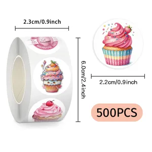 500Stk Rolle Cupcake Aufkleber Rosa Aesthetisch Tagebuch Deko Versiegelung Klebeband