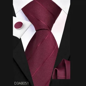 Men Business Tie Set Striped Necktie Pocket Square Cufflinks Formal Suit Wedding Business Office Polyester Neckwear