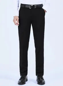 Men's business casual black trousers, slim fit straight leg dress pants for spring and summer seasons.