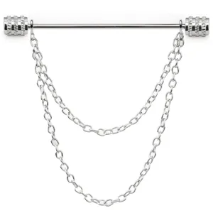 Silver collar bar with double chains for men shirt formal french collar pin accessory detail view