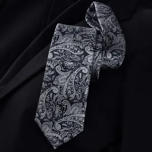 Men black grey paisley tie vintage classic pattern necktie formal business wedding suit