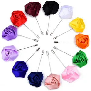 Elegant Fabric Rose Flower Brooch Lapel Pin Polyester Stainless Steel Copper Wedding Party Suit Accessories