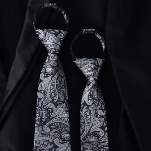 Men black grey paisley zipper tie set retro British style business necktie accessory