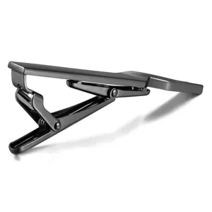 Sleek minimalist metal tie clip in classic black finish with secure duckbill clasp design.