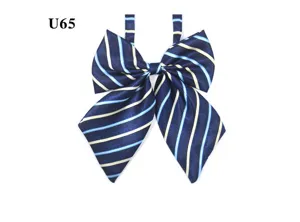 Primer plano de un lazo de uniforme a rayas azules clásico, accesorio de cuello profesional detallado.