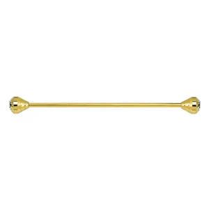 Gold tone metal collar bar detail close up, faceted conical ends with crystal accent.