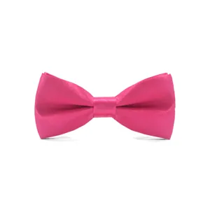 Pink satin bow tie detail shot, smooth fabric texture, elegant kids accessory close up.