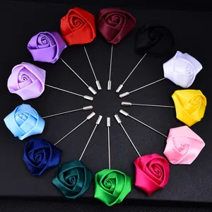 Multi-color satin rose lapel pin brooch for men wedding suit and party wear accessory.