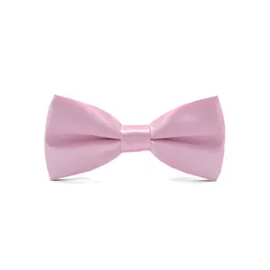 Close-up detail of smooth pink satin bow tie, elegant texture for kids daily wear.