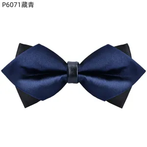 Men's double-layered pointed bow tie dark blue black suit wedding formal accessory