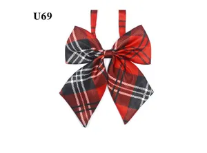 Pajarita de uniforme de cuadros rojos y negros, elegante cinta de cuello tartán para trabajo.
