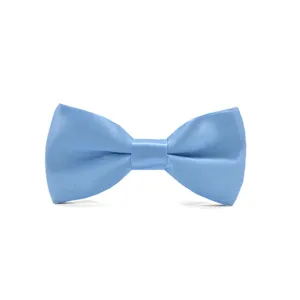 Light blue satin bow tie for kids, classic solid color design for formal events and school wear.