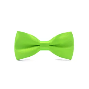 Bright green satin bow tie for kids, elegant solid color neckwear for students and events.