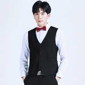 Chaleco de Traje Formal de Negocios para Hombre Corte Slim Cuello en V Pechera Simple para Boda Novio