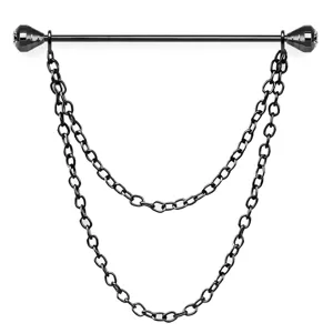 Men black shirt collar pin rhinestone collar chain brooch retro metal tie bar jewelry