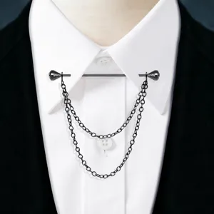 Men's metal collar pin chain double layer shirt collar bar brooch formal business suit accessories