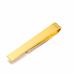 Gold stainless steel tie clip detail view, elegant metal design, size 5.5x0.6cm for men.