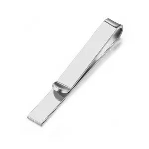 Stainless steel tie clip detail, sleek polished silver metal finish, men fashion accessory