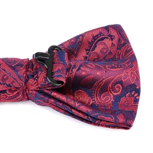 Classico papillon con motivo cachemire rosso e blu da uomo con cinturino regolabile.