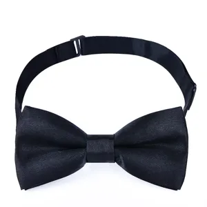 Classic solid black kids bow tie with adjustable strap, clean white background main image.