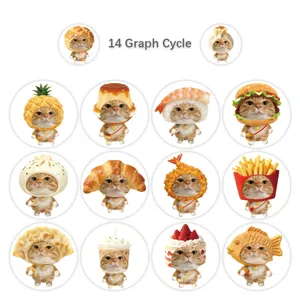 Cute cat food stickers detail view, waterproof decorative decal for journal, water bottle.